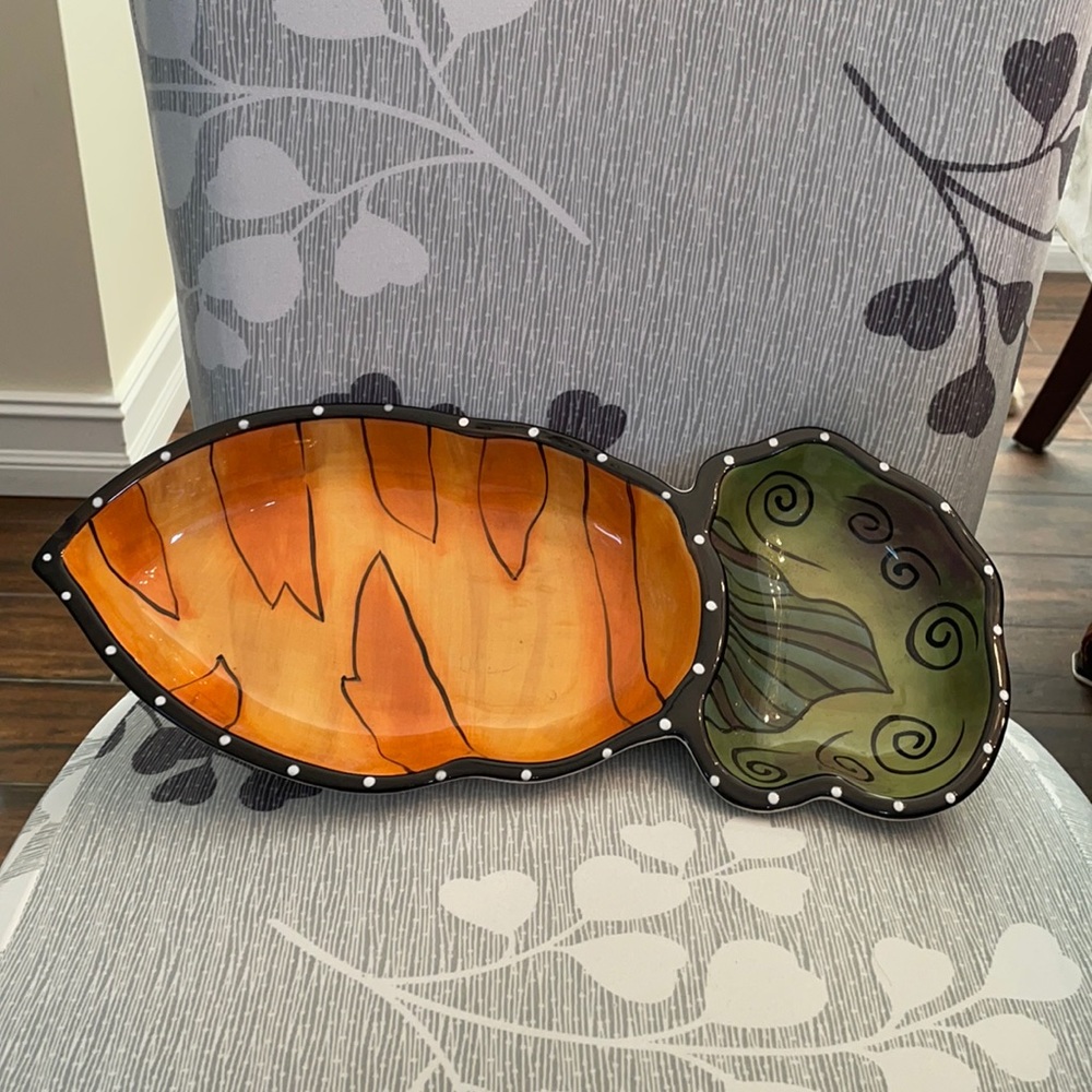 Heather Goldmine Blue Sky  ceramic serving tray carrot shape